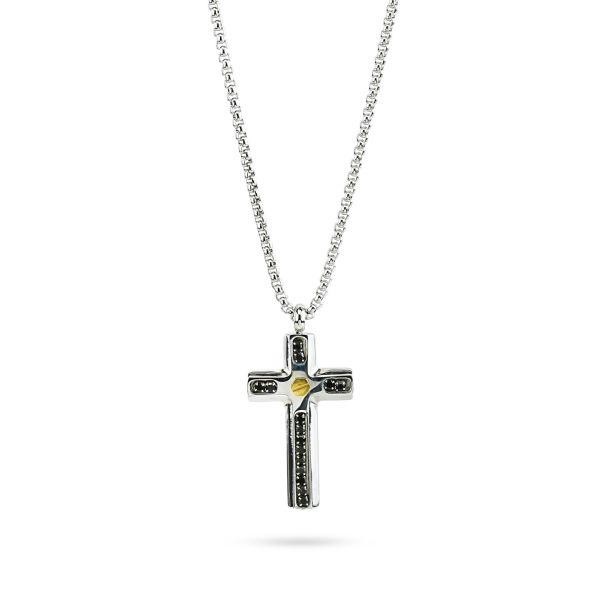 Collana uomo con pendente a croce nero