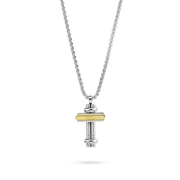 Collana uomo con pendente a croce con dettaglio placcato oro