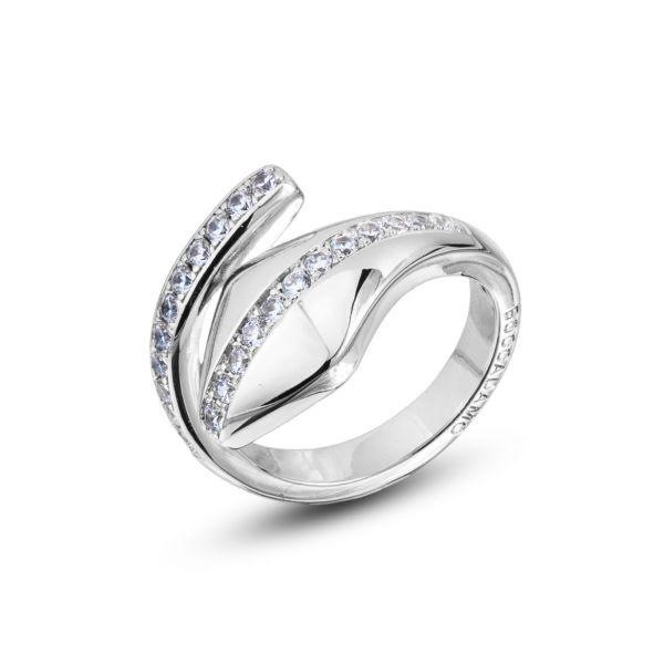 Anello contrarié a forma di serpente e finitura di zirconi
