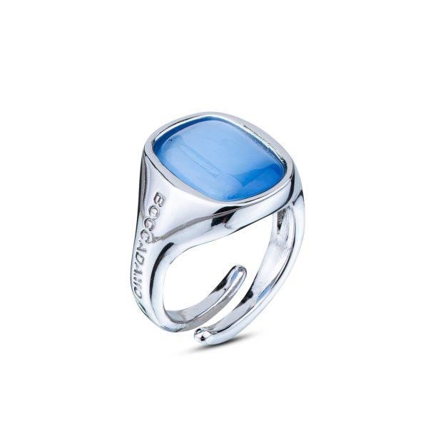 Anello con pietra blu marino e brand inciso