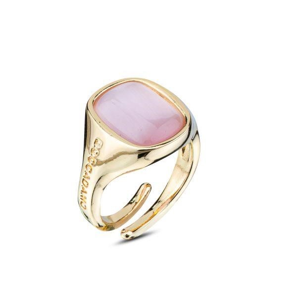 Anello con pietra rosa e brand inciso