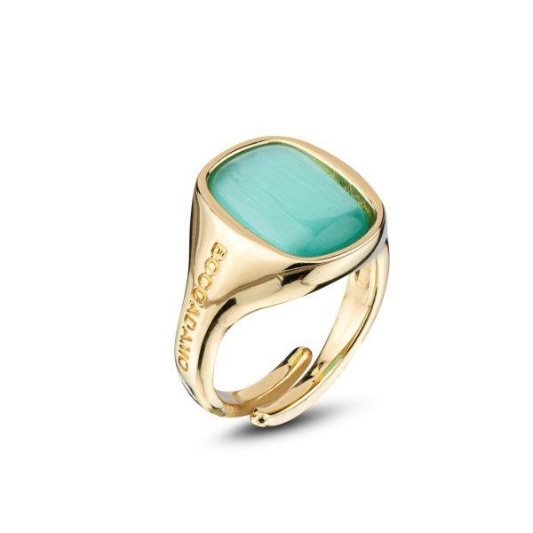 Anello con pietra verde acqua e brand inciso