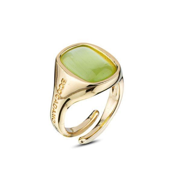 Anello con pietra verde chiaro e brand inciso