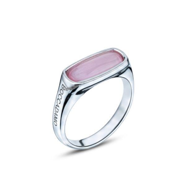 Anello con pietra rosa ovale e brand inciso