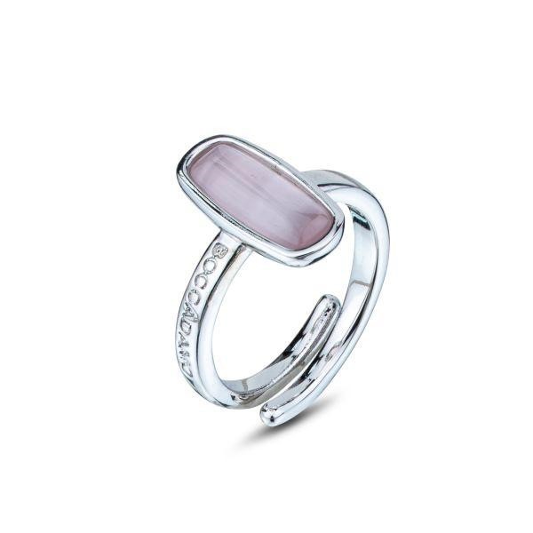 Anello con pietra rosa ovale a bacchetta