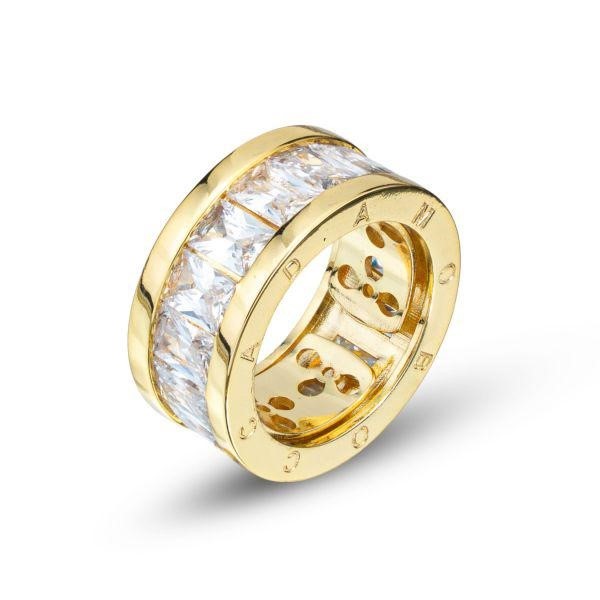 Anello grande a fascia larga con zirconi a taglio baguette