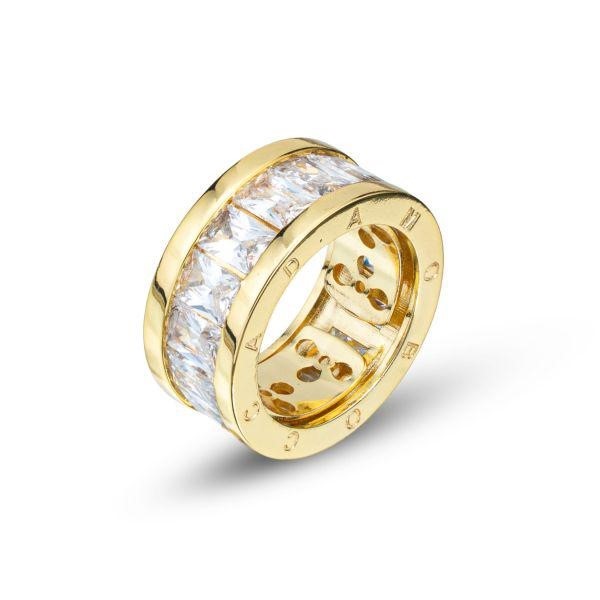 Anello piccolo a fascia larga con zirconi a taglio baguette