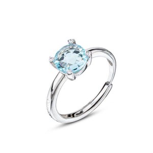 Anello con cristallo acquamarina piccolo e brand inciso