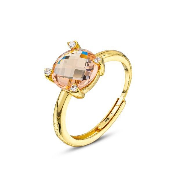 Anello con cristallo peach grande e brand inciso