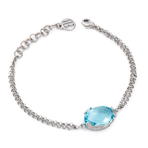 Bracciale a doppia catena con cristallo acquamarina centrale