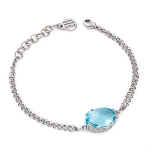 Bracciale a doppia catena con cristallo acquamarina centrale