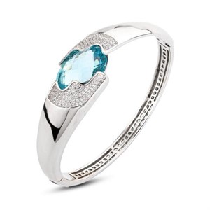 Bracciale rigido a fascia larga con cristallo acquamarina