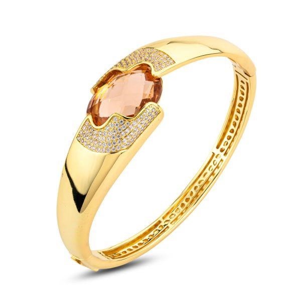 Bracciale rigido a fascia larga con cristallo peach