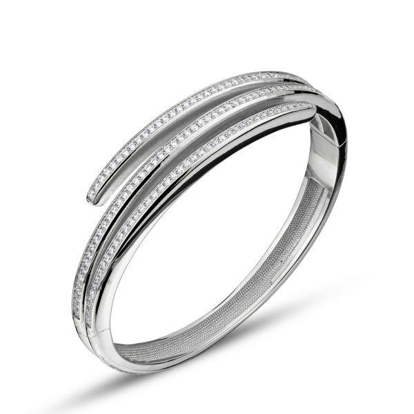 Bracciale rigido a spirale e pavè di zirconi