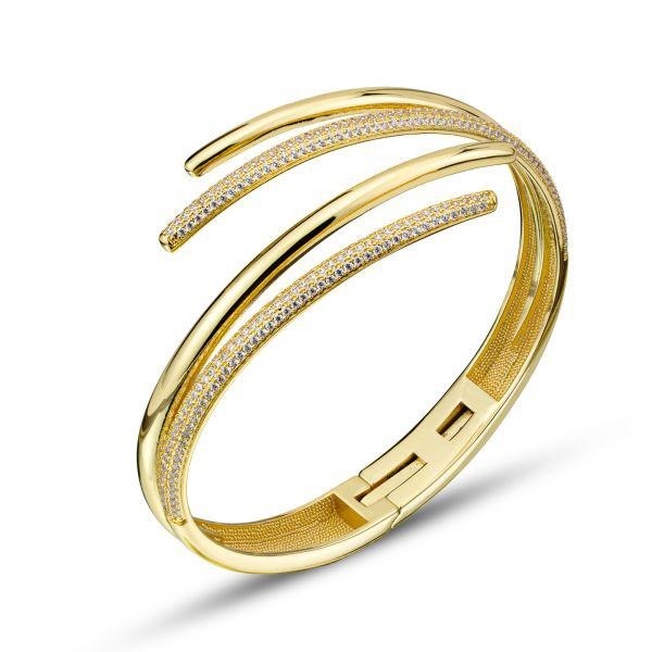 Bracciale rigido a doppio spirale e pavè di zirconi