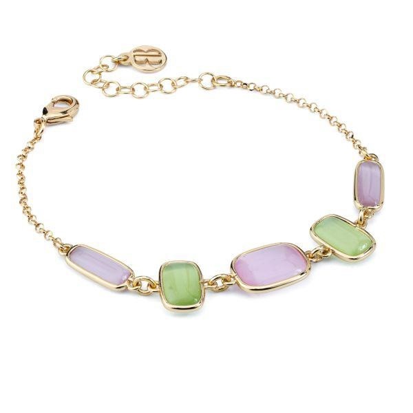 Bracciale con pietre di colore verde chiaro e rosa
