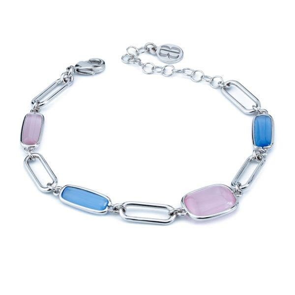 Bracciale con pietre di colore rosa e blu marino