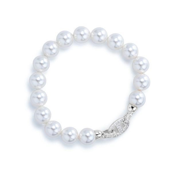 Bracciale con filo di perle con chiusura maglia zirconi
