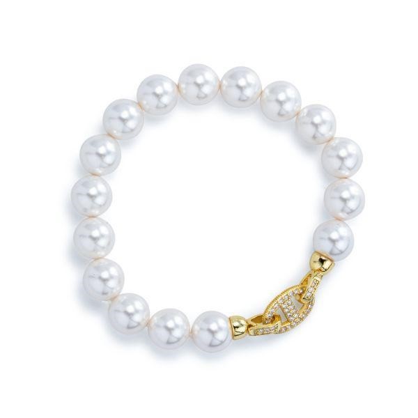 Bracciale con filo di perle con chiusura maglia zirconi