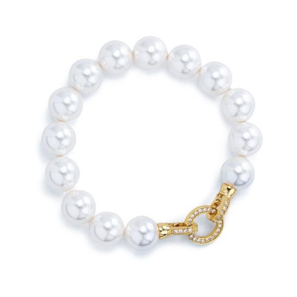 Bracciale con filo di perle big con chiusura maglia zirconi