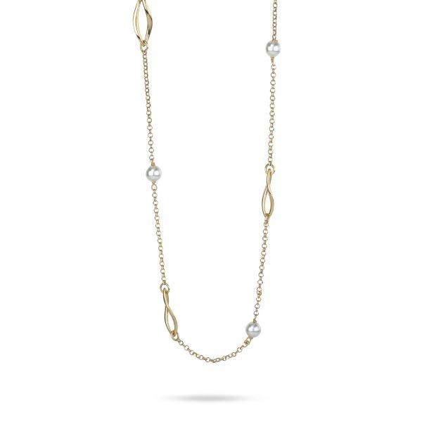 Collana lunga con perle e profili a forma di foglie