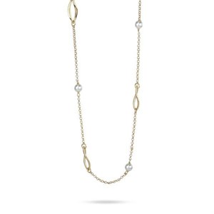 Collana lunga con perle e profili a forma di foglie