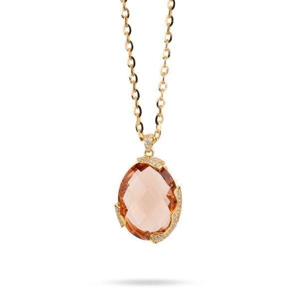 Collana a doppia catena con cristallo Grande sfaccettato
