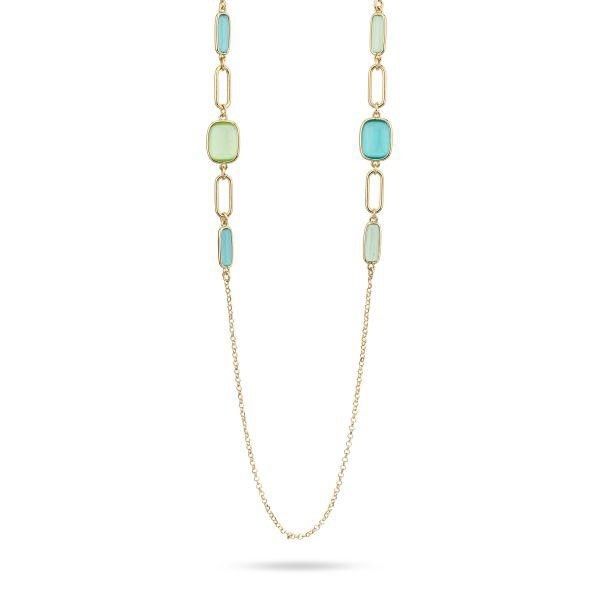 Collana lunga con pietre verde chiaro e verde acqua