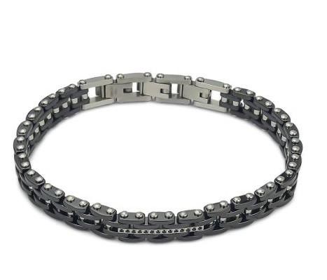 Bracciale a moduli grandi in Pvd nero e zirconi