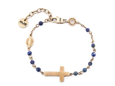 Bracciale Rosario in Acciaio con Onice e Zirconi