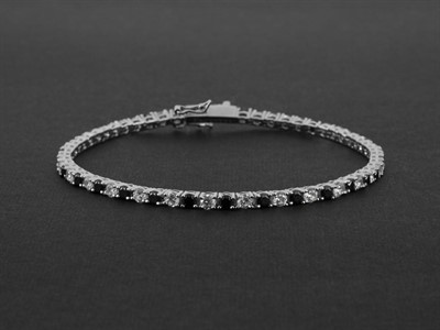 Tennis in Argento con Zirconi Neri/Bianchi