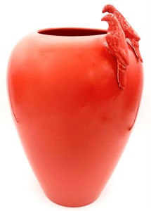 Vaso Oval Big C/Pappagalli Corallo Lucido