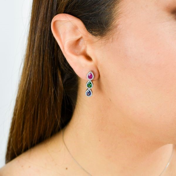 Orecchini di zirconi con pendente a gocce multicolor