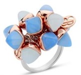 Anello con ciuffo di cristalli acquamarina e calcedonio