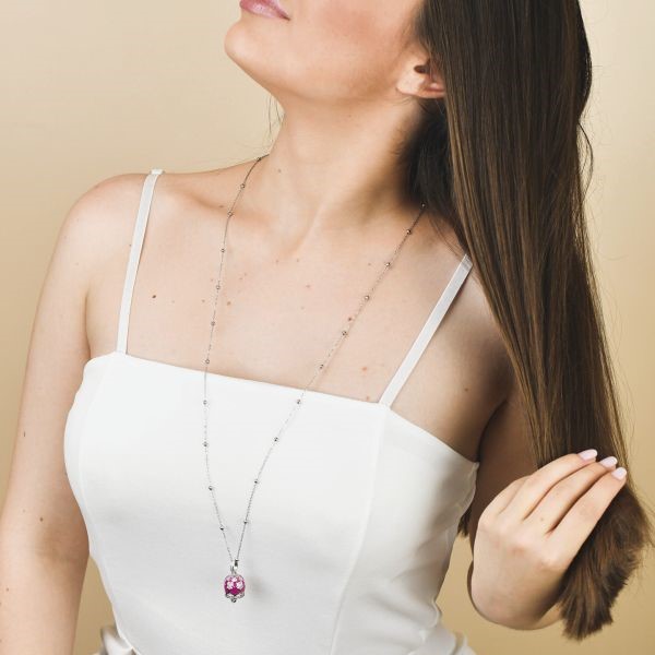 Collana campanella con stelle rosa smaltate e Zirconi