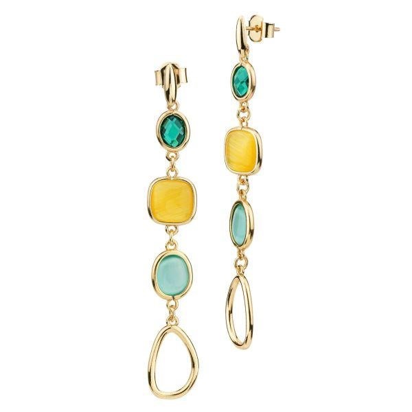 Orecchini placcati oro giallo con cristalli smeraldo