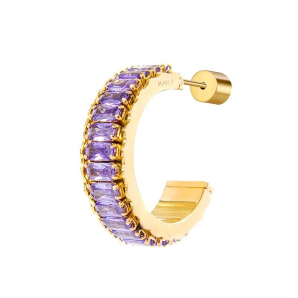 Mono Orecchino Dorato Tennis Cerchio Viola
