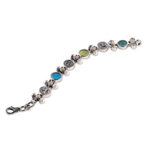 Bracciale in argento e oro con pasta vitrea e perla